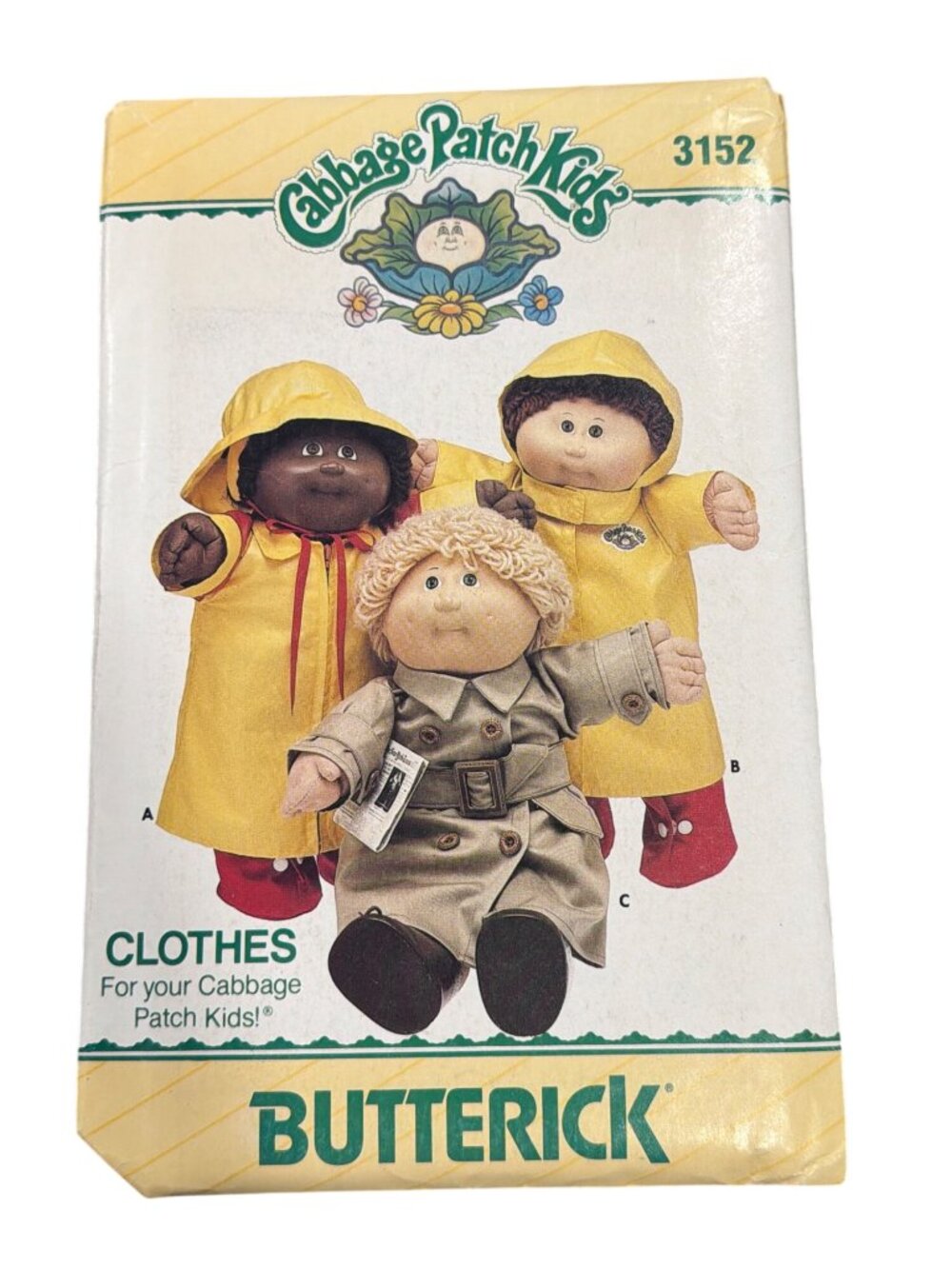 Cabbage Patch Kids Rain Wear Sewing Pattern 3152 By Butterick One Size 1985 Vint